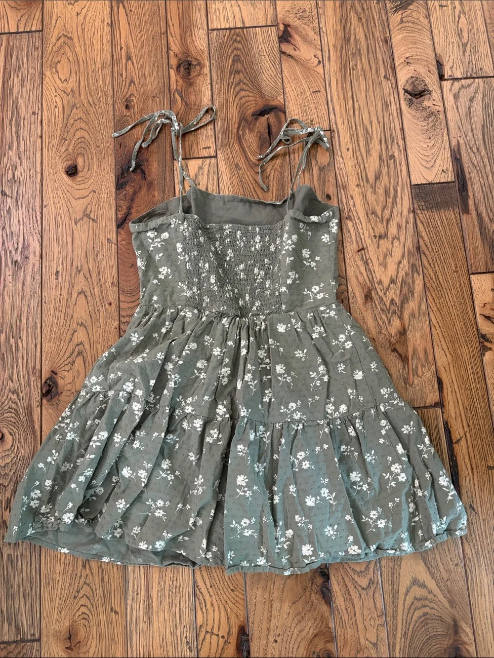 Altar'd State Olive Green Floral Tiered Sundress with White Print